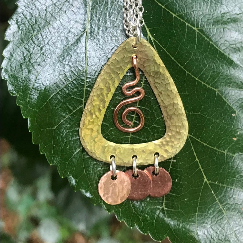 Fireside Moonlight:hammered brass & copper pendant
